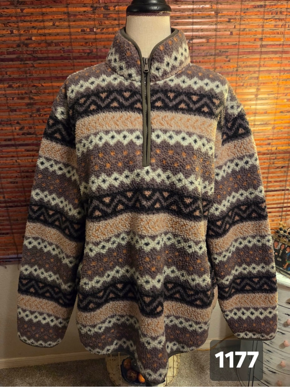 Old Navy Women's Teddy Jacket in Brown, Cream, and Black